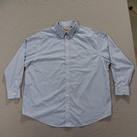 Roundtree Yorke Shirt Men 2XB Blue Mini Check Gold Label Performance Long Sleeve - Picture 1 of 11